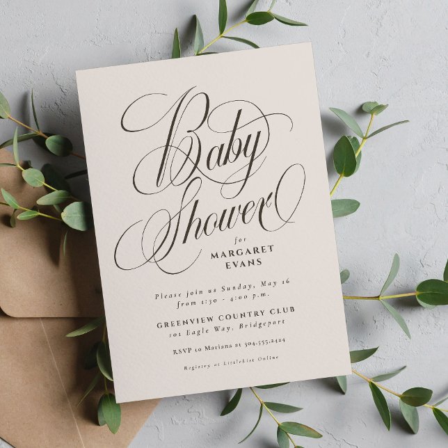 Invitación Elegant neutral beige brown baby shower (Subido por el creador)