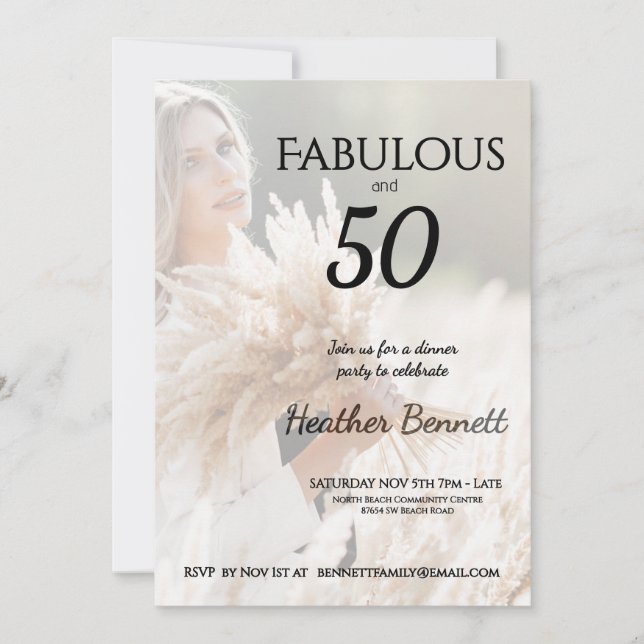 Invitación Elegant Neutral Fabulous 50 Photo Birthday Party  (Anverso)