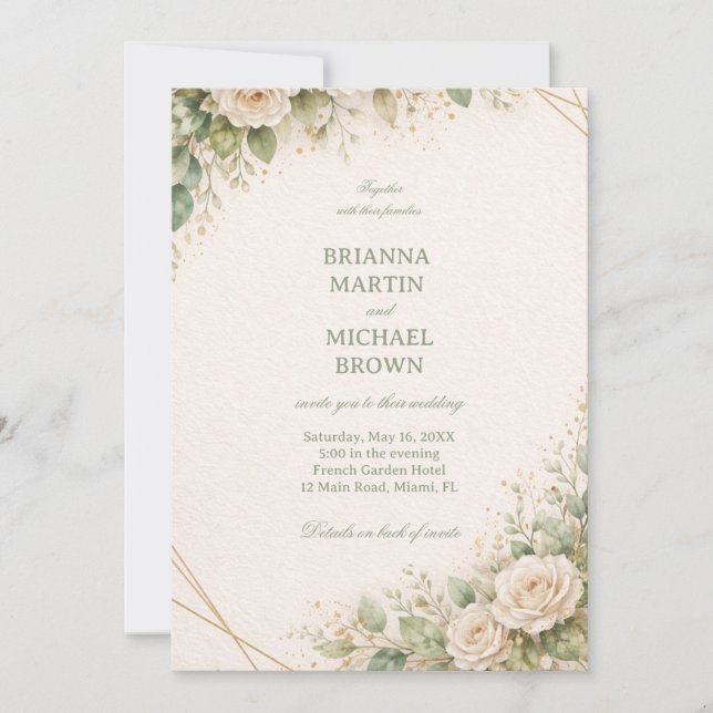 Invitación Elegant Neutral Floral Greenery (Anverso)