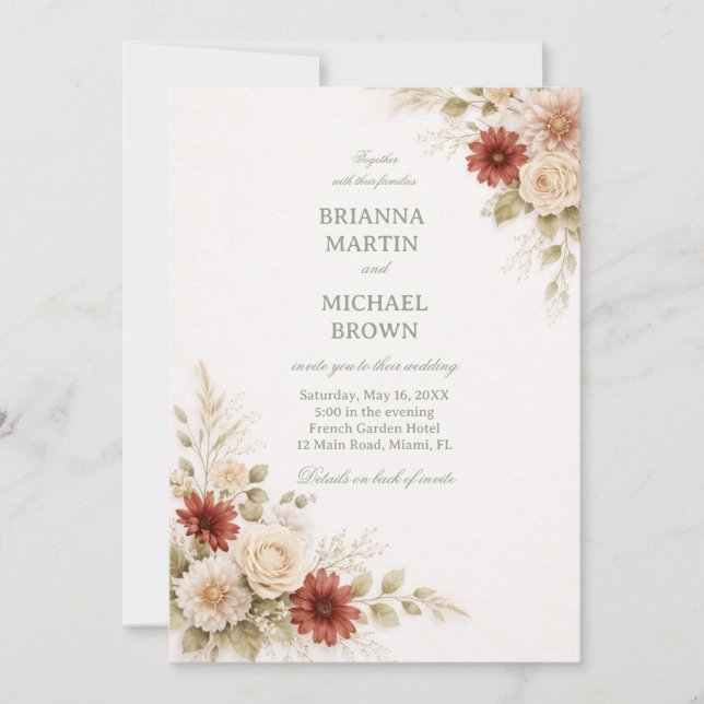 Invitación Elegant Neutral Floral Rust (Anverso)