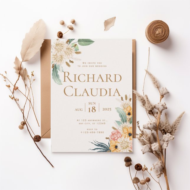 Invitación Elegant Neutral Floral Wedding Invitation (Subido por el creador)