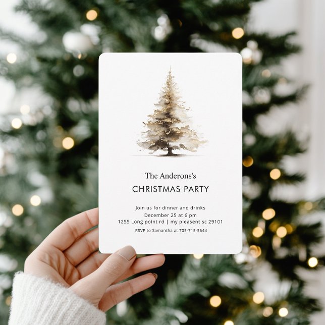 Invitación Elegant Neutral Watercolor Christmas Tree Party (Subido por el creador)