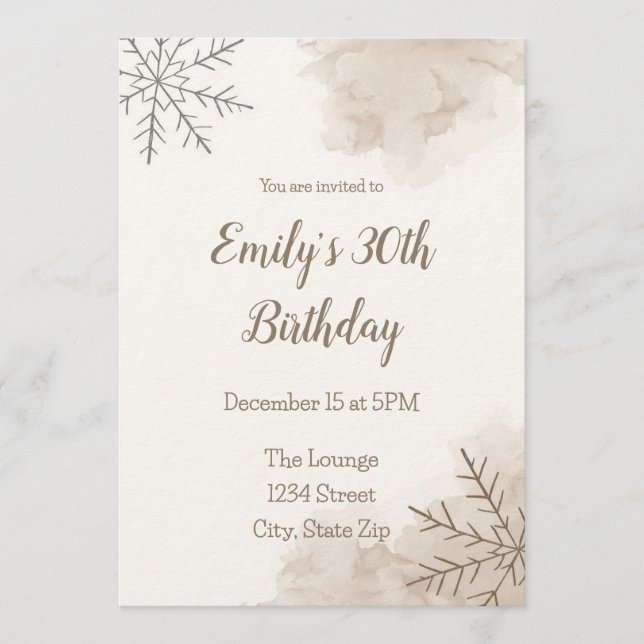 Invitación Elegant Neutral Winter 30th Birthday Invitation (Anverso)