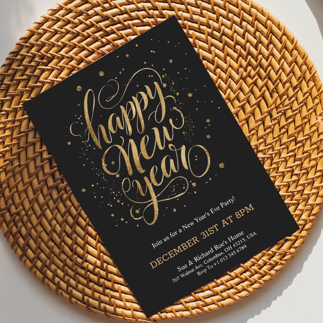 Invitación Elegant New Year's Eve invitation with gold script (Subido por el creador)