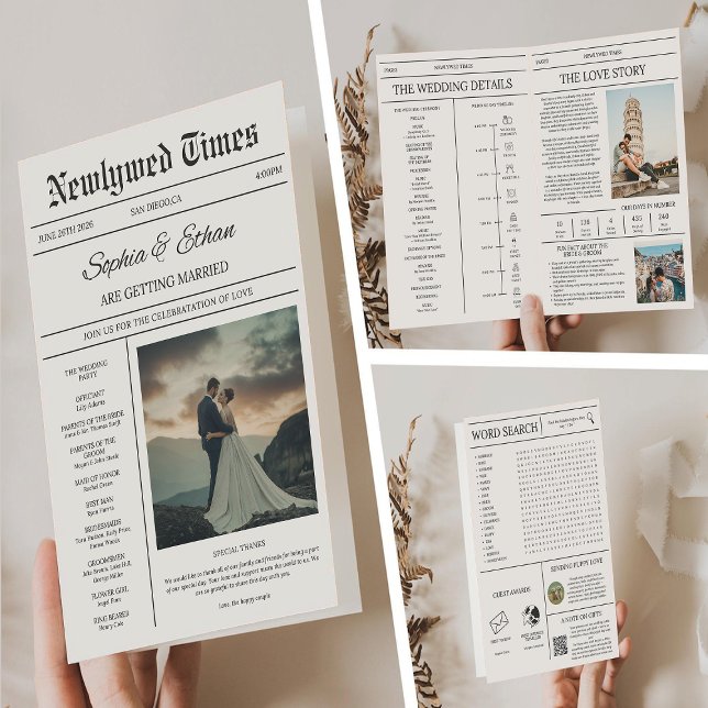 Invitación Elegant Newspaper Details Timeline Wedding (Subido por el creador)