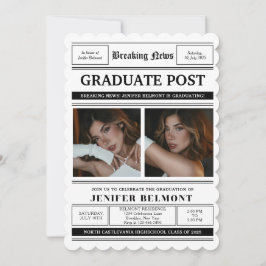 Invitación Elegant Newspaper Themed 2 Photo Graduation Party