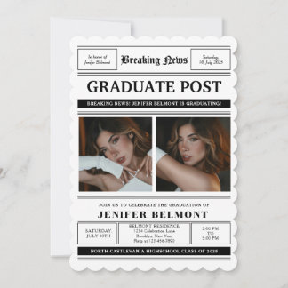 Invitación Elegant Newspaper Themed 2 Photo Graduation Party