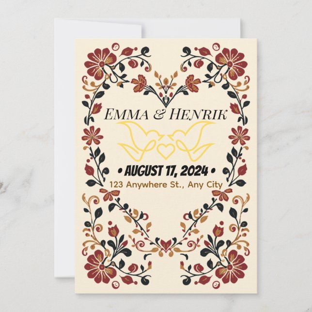 Invitación Elegant Norwegian Rosemaling Wedding Invitation Fr (Anverso)