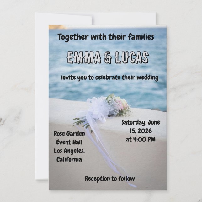 Invitación Elegant Ocean Wedding Invitation | Beach Theme | E (Anverso)