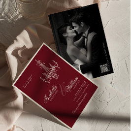 Invitación Elegant Old Money Deep Burgundy QR Code Wedding