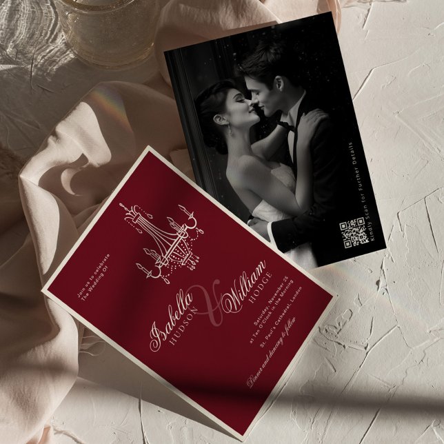 Invitación Elegant Old Money Deep Red Retro Timeless Wedding (Subido por el creador)