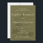 Invitación Elegant Olive Green Botanical Wedding<br><div class="desc">A timeless wedding invitation featuring an elegant olive green background with delicate vintage tulip botanical illustrations. Refined gold foil typography highlights the couple’s names while maintaining a minimalist and romantic layout. Inspired by classic European garden estates, this design is perfect for elegant outdoor weddings, vineyard ceremonies, and botanical garden celebrations....</div>