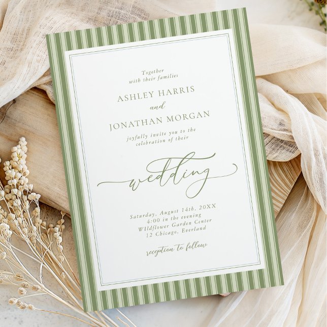 Invitación Elegant Olive Green Stripes Wedding Invitation (Subido por el creador)