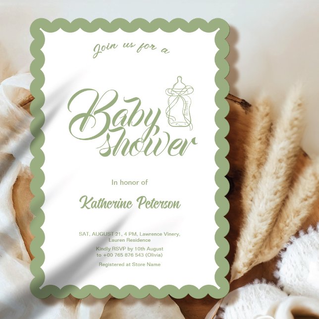 Invitación Elegant olive Scalloped Baby Shower Invitation (Subido por el creador)