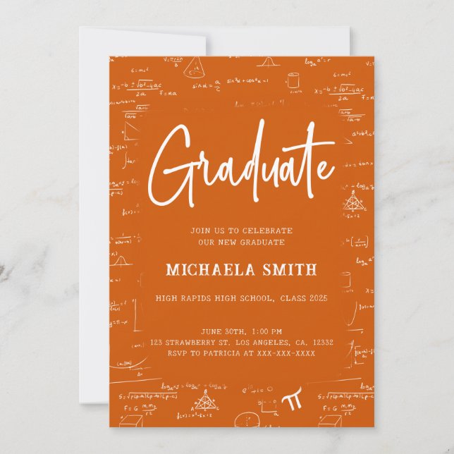 Invitación Elegant Orange Graduate Math Graduation (Anverso)