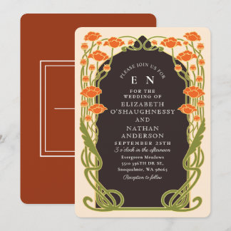 Invitación Elegant Orange Poppy Art Nouveau Floral Wedding