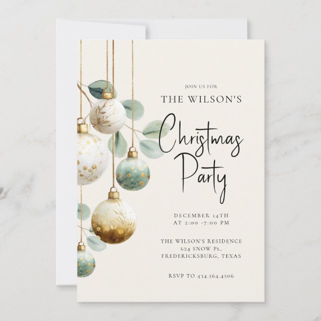 Invitación Elegant Ornament Green Gold Holiday Invitation (Anverso)