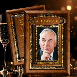 Invitación Elegant Ornate Rustic Gold Wood Photo Birthday men
