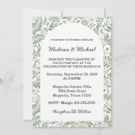 Invitación Elegant Ornate Swirl Sage Green Floral Wedding