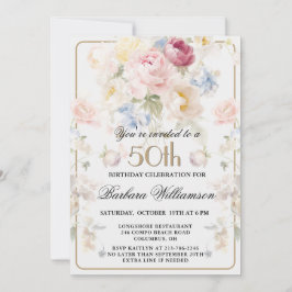 Invitación Elegant Painted Blush Rose Floral 50th Birthday