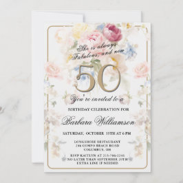 Invitación Elegant Painted Blush Rose Floral 50th Birthday