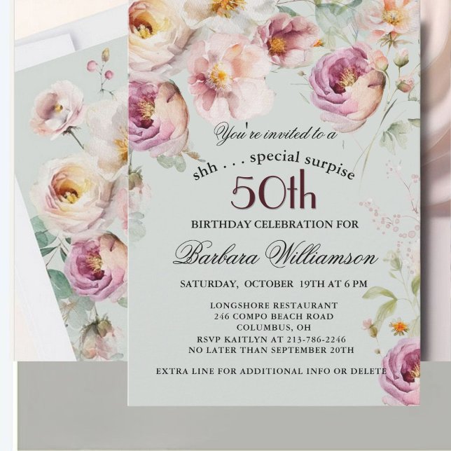 Invitación Elegant Painted Floral Surprise 50th Birthday  (Subido por el creador)