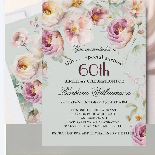 Invitación Elegant Painted Floral Surprise 60th Birthday  (Subido por el creador)