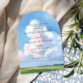 Invitación Elegant Painted Landscape Blue Sky Clouds Wedding