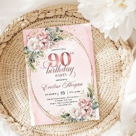 Invitación Elegant Pale Pink Gold Eucalyptus 90th Birthday