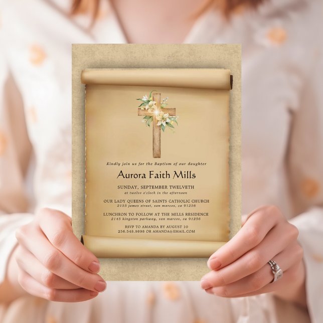 Invitación Elegant Parchment Cross Baptism  (Subido por el creador)