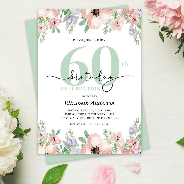Invitación Elegant Pastel Floral 60th Birthday Party (Subido por el creador)