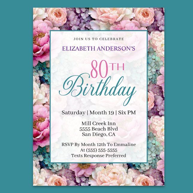 Invitación Elegant Pastel Floral Garden 80th Birthday (Subido por el creador)