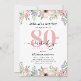 Invitación Elegant Pastel Floral Surprise 80th Birthday Party