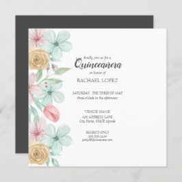 Invitación Elegant Pastel Florals | Gold Frame Quinceanera