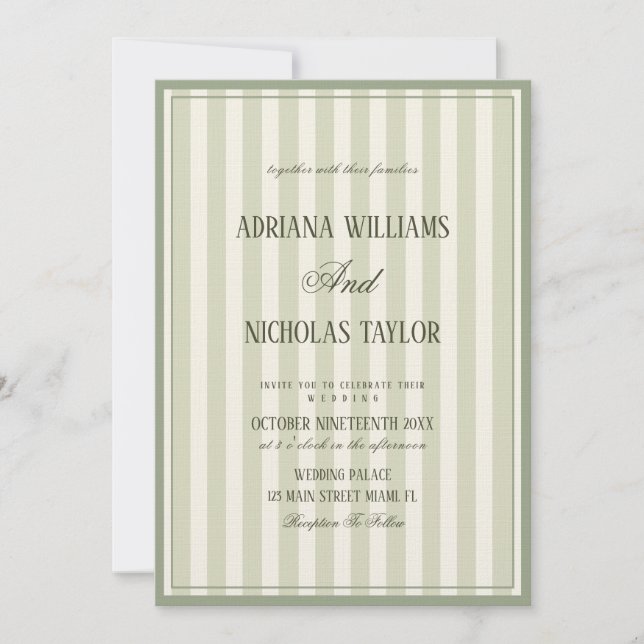 Invitación Elegant Pastel Green Striped Wedding (Anverso)
