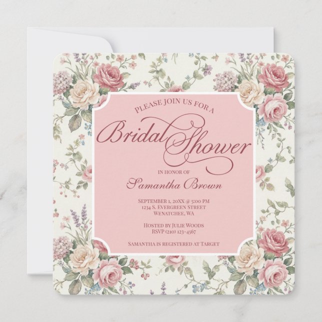Invitación Elegant Pastel Roses Shabby Chic Bridal Shower (Anverso)