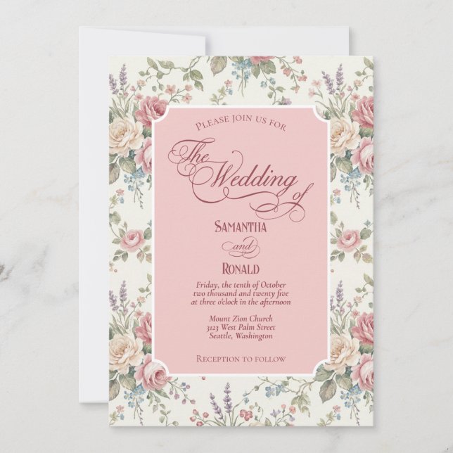 Invitación Elegant Pastel Roses Shabby Chic Wedding (Anverso)