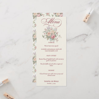 Invitación Elegant Pastel Roses Shabby Chic Wedding Menu