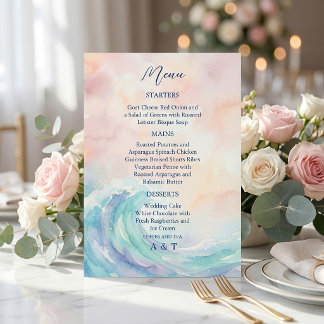 Invitación Elegant Pastel Watercolor Menu | Soft Blush & Aqua