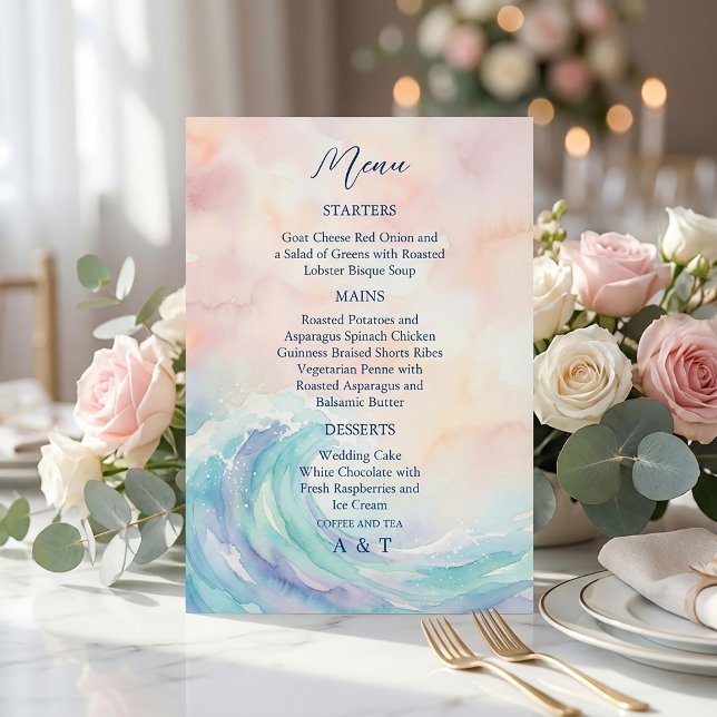 Invitación Elegant Pastel Watercolor Menu | Soft Blush & Aqua (#pastelmenu #watercolormenu #weddingmenu #minimaldesign #elegantmenu #blushpink #softaesthetic )