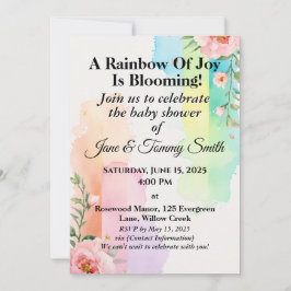 Invitación Elegant Pastels Floral Rainbow Baby Shower