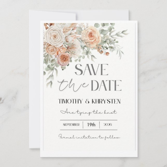 Invitación Elegant Peach and Green Save the Date Invitation (Anverso)