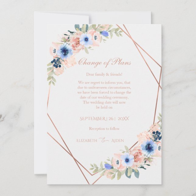 Invitación Elegant Peach Blue Wedding Collection (Anverso)
