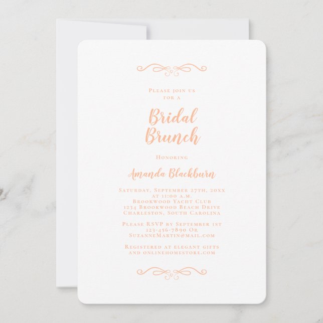 Invitación Elegant Peach Calligraphy Bridal Brunch  (Anverso)