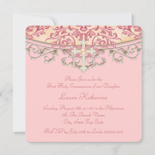Invitación Elegant Peach Coral First Communion