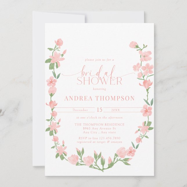 Invitación Elegant Peach Floral Garden Bridal Shower (Anverso)