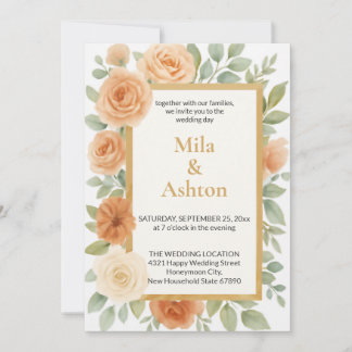 Invitación Elegant Peach Floral Wedding Invitation – Editable