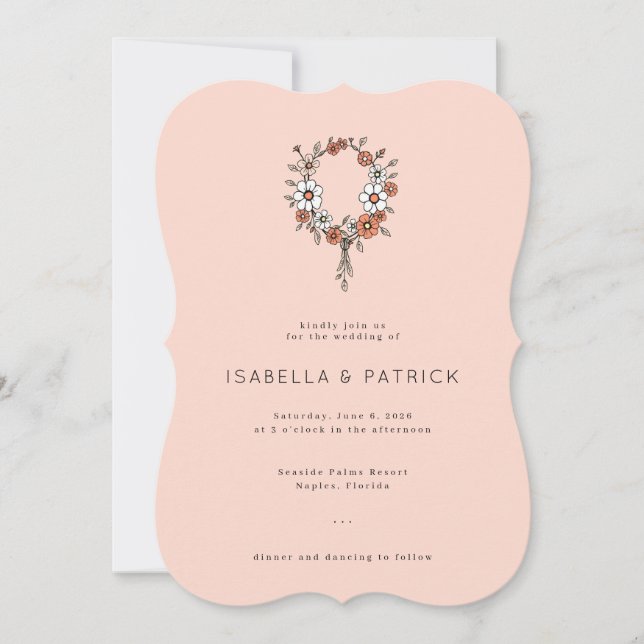 Invitación Elegant Peach Floral Wreath (Anverso)