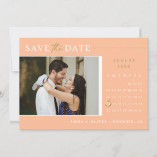 Invitación Elegant Peach Gold Save the Date Calendar QR Code