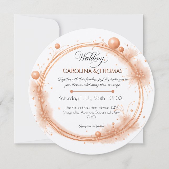 Invitación Elegant Peach Sparkle Wedding Script Calligraphy (Anverso)